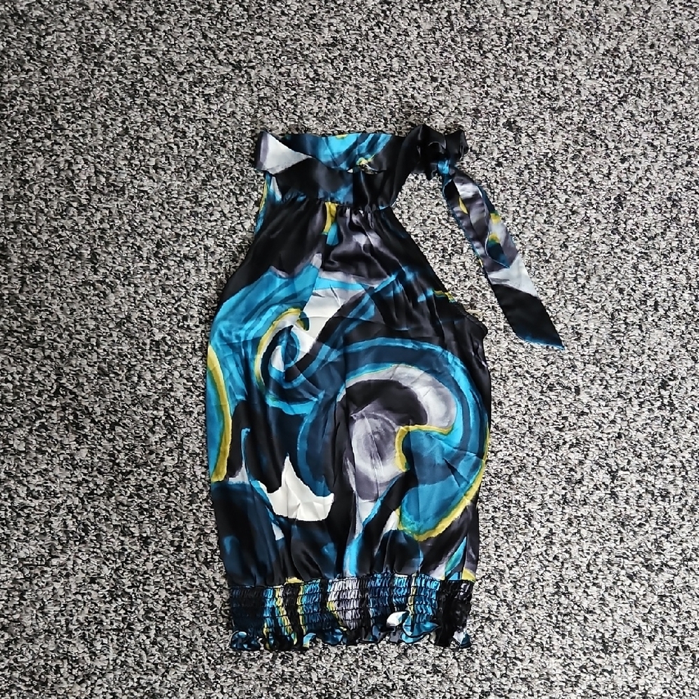 Blue, Green, and Black High Neck Top